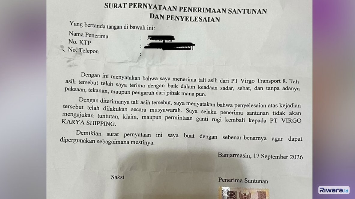 Beredar surat pernyataan korban selamat kapal Virgo Transport 8 agar tidak menuntut perusahaan kapal